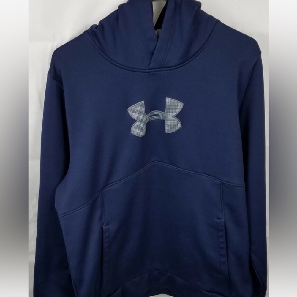 Under Armour Navy Blue Fleece Pullover hoodie with big logo size xl unisex